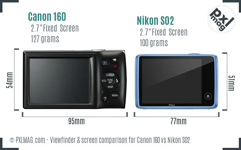 Canon 160 vs Nikon S02 Screen and Viewfinder comparison Canon 160 vs Nikon S02 Screen and Viewfinder comparison