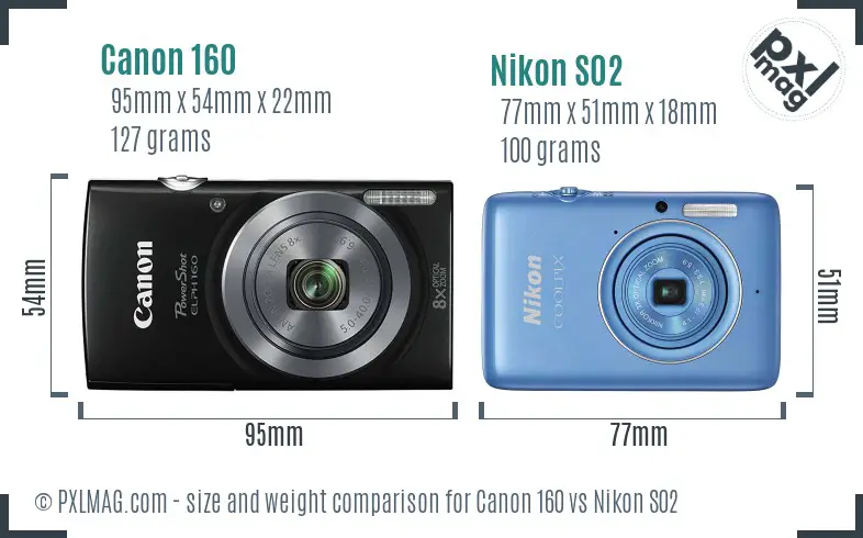 Canon 160 vs Nikon S02 size comparison Canon 160 vs Nikon S02 size comparison
