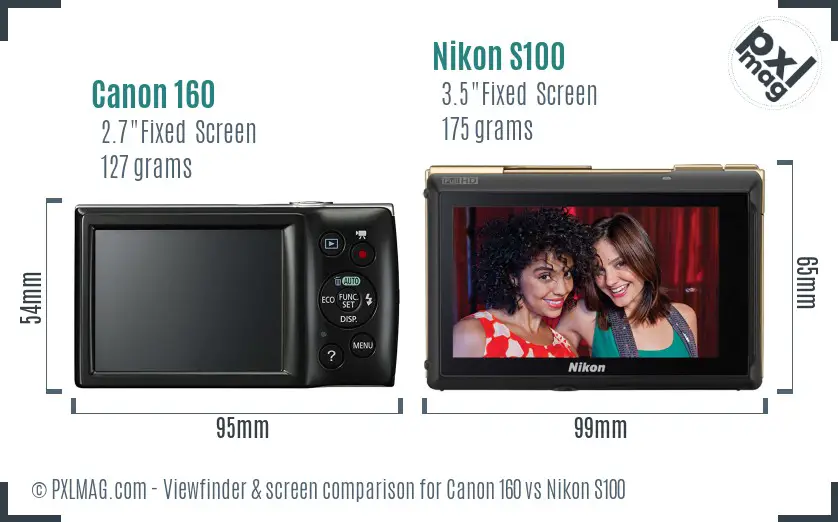 Canon 160 vs Nikon S100 Screen and Viewfinder comparison