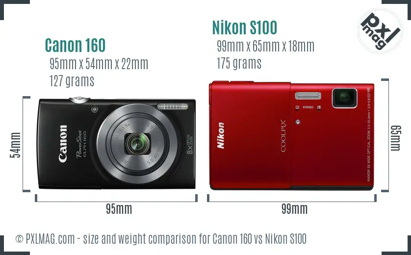 Canon 160 vs Nikon S100 size comparison