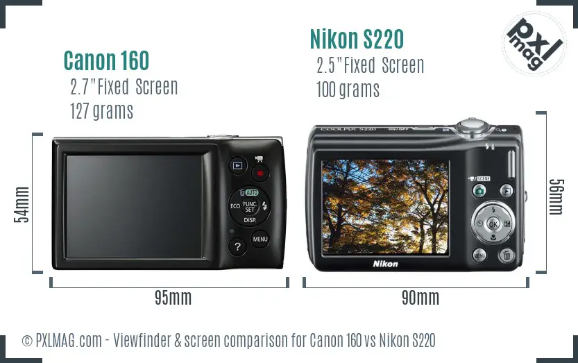 Canon 160 vs Nikon S220 Screen and Viewfinder comparison