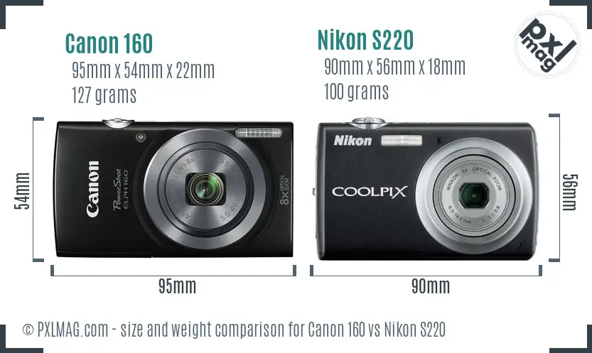 Canon 160 vs Nikon S220 size comparison