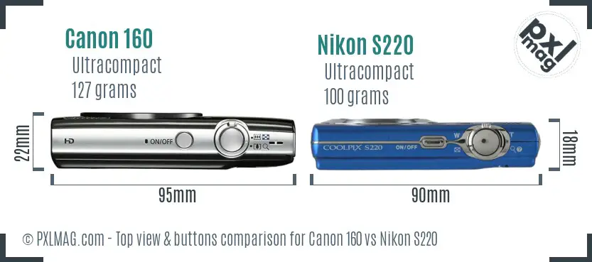 Canon 160 vs Nikon S220 top view buttons comparison