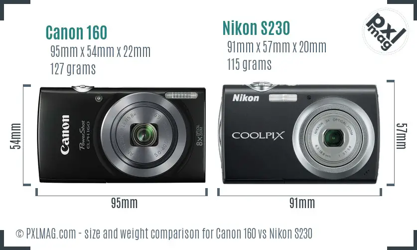 Canon 160 vs Nikon S230 size comparison