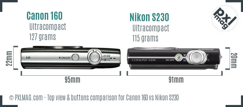 Canon 160 vs Nikon S230 top view buttons comparison