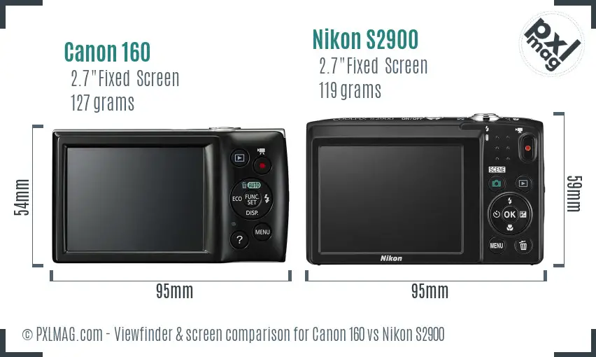 Canon 160 vs Nikon S2900 Screen and Viewfinder comparison
