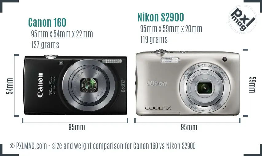 Canon 160 vs Nikon S2900 size comparison
