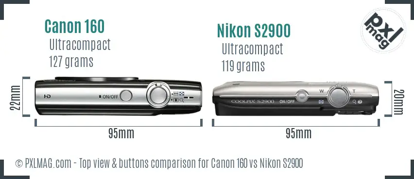 Canon 160 vs Nikon S2900 top view buttons comparison