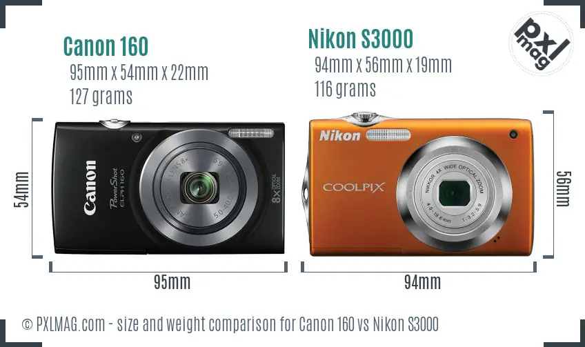 Canon 160 vs Nikon S3000 size comparison