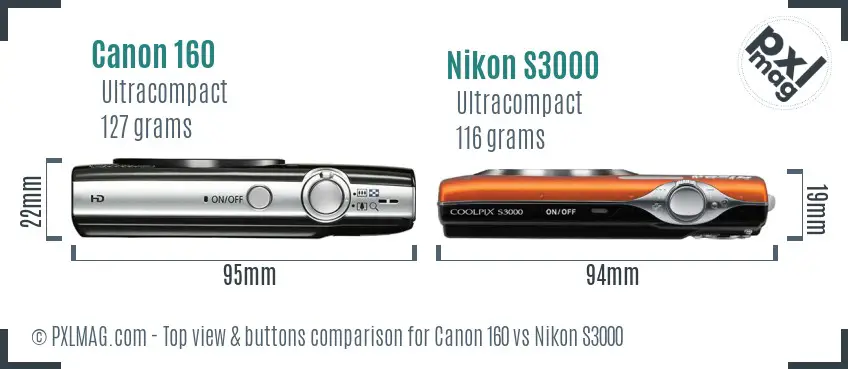Canon 160 vs Nikon S3000 top view buttons comparison