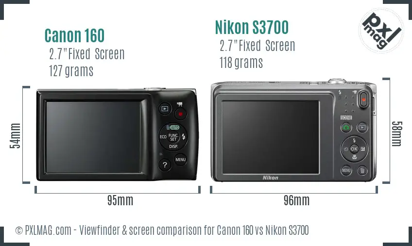 Canon 160 vs Nikon S3700 Screen and Viewfinder comparison