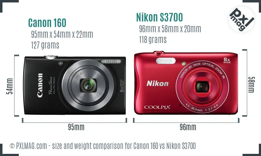 Canon 160 vs Nikon S3700 size comparison