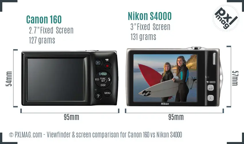 Canon 160 vs Nikon S4000 Screen and Viewfinder comparison