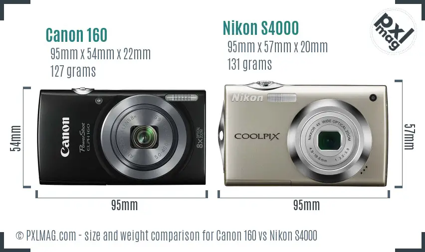 Canon 160 vs Nikon S4000 size comparison