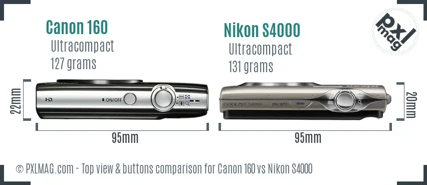 Canon 160 vs Nikon S4000 top view buttons comparison