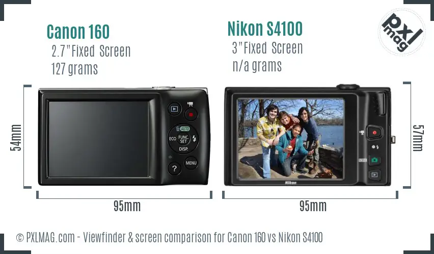 Canon 160 vs Nikon S4100 Screen and Viewfinder comparison