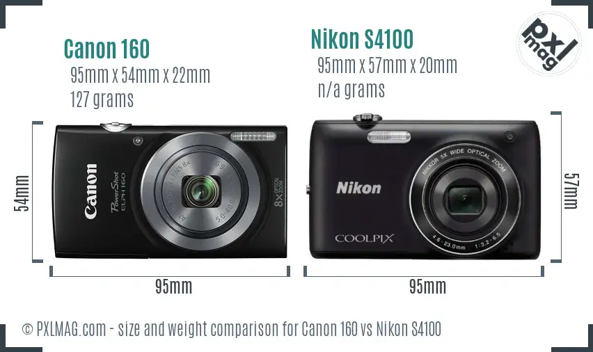 Canon 160 vs Nikon S4100 size comparison