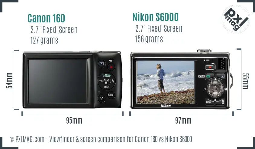 Canon 160 vs Nikon S6000 Screen and Viewfinder comparison
