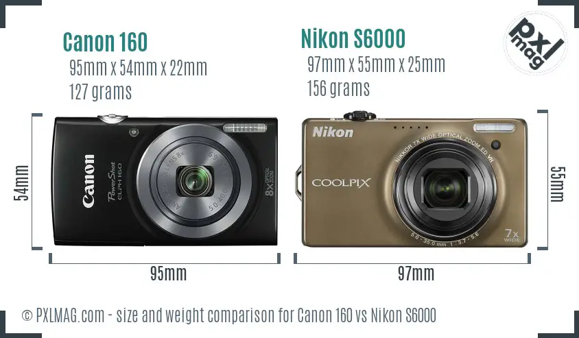Canon 160 vs Nikon S6000 size comparison