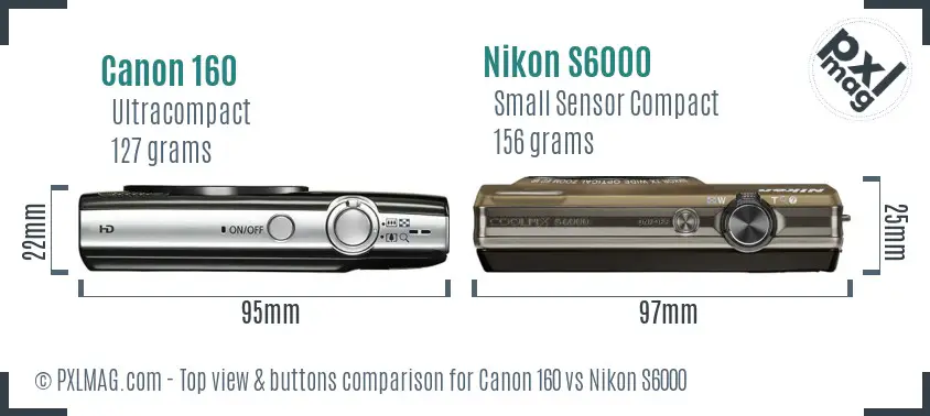 Canon 160 vs Nikon S6000 top view buttons comparison
