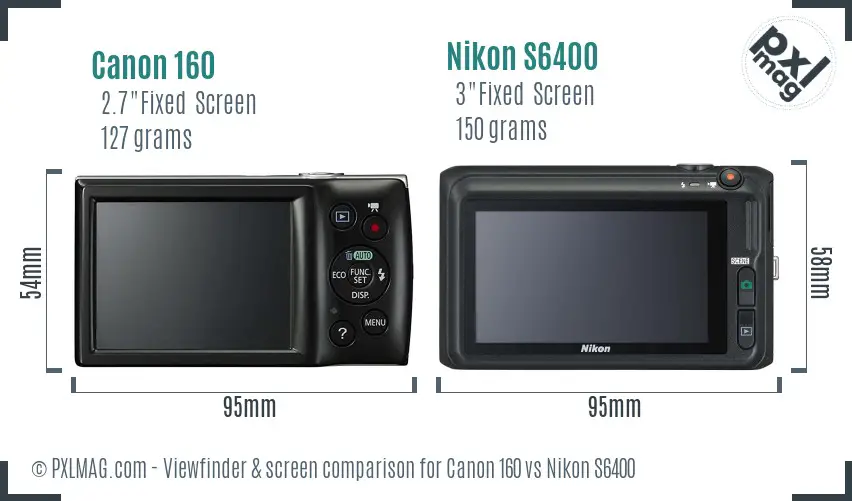 Canon 160 vs Nikon S6400 Screen and Viewfinder comparison