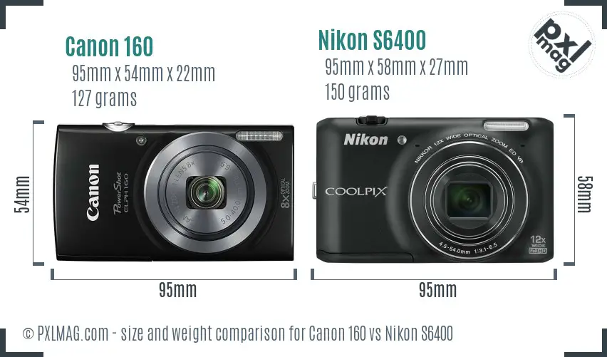 Canon 160 vs Nikon S6400 size comparison