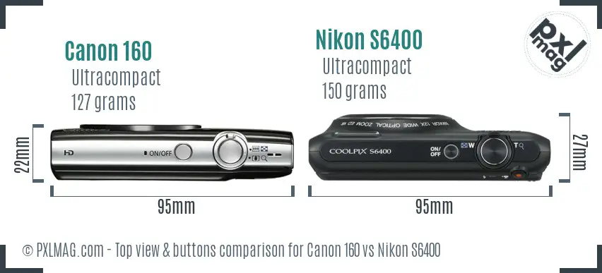 Canon 160 vs Nikon S6400 top view buttons comparison