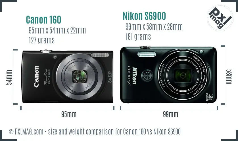 Canon 160 vs Nikon S6900 size comparison