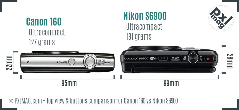 Canon 160 vs Nikon S6900 top view buttons comparison