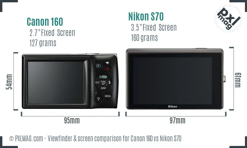 Canon 160 vs Nikon S70 Screen and Viewfinder comparison