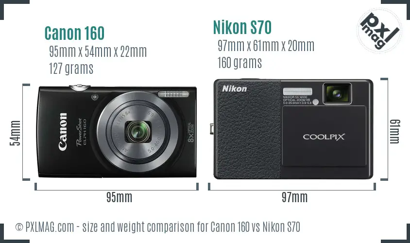 Canon 160 vs Nikon S70 size comparison