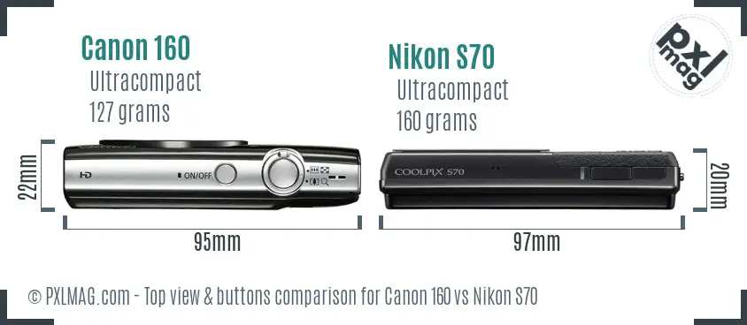 Canon 160 vs Nikon S70 top view buttons comparison