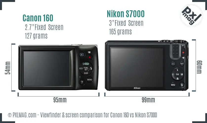 Canon 160 vs Nikon S7000 Screen and Viewfinder comparison