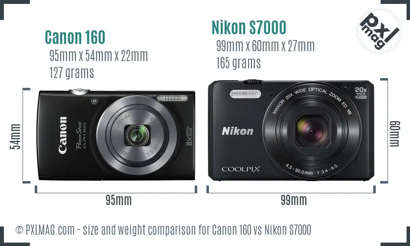 Canon 160 vs Nikon S7000 size comparison