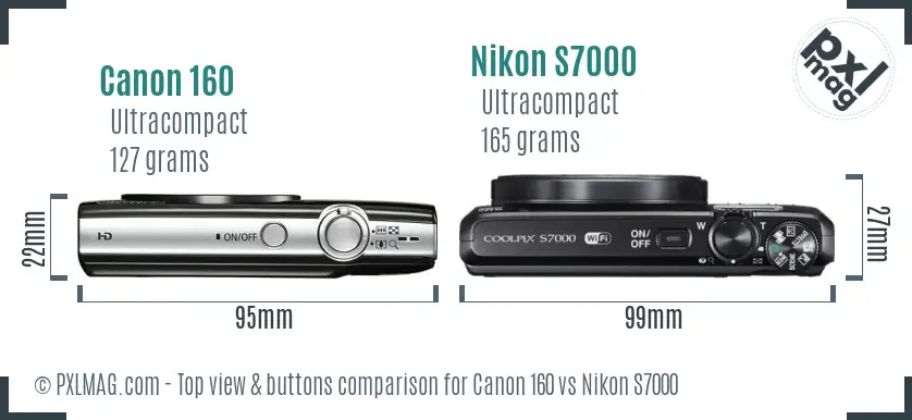 Canon 160 vs Nikon S7000 top view buttons comparison