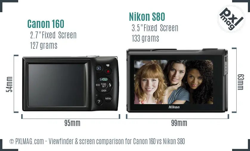 Canon 160 vs Nikon S80 Screen and Viewfinder comparison