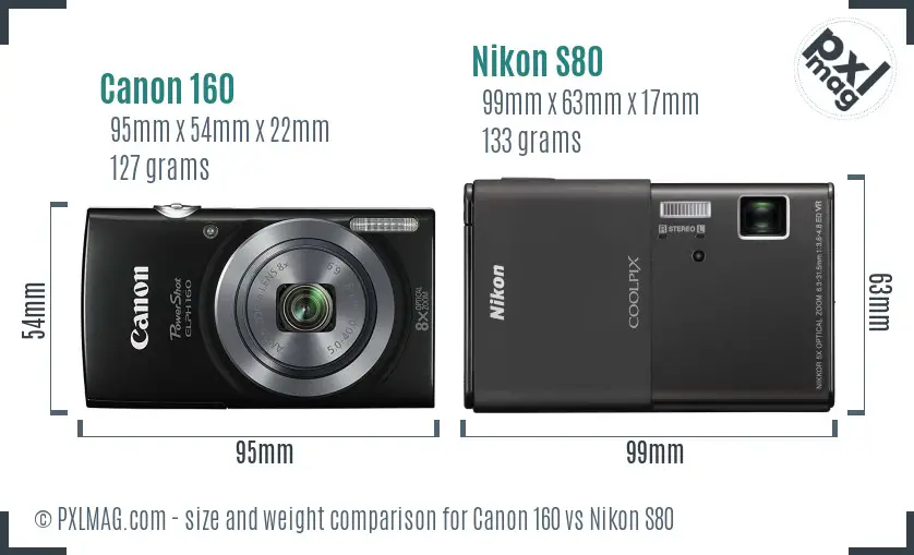 Canon 160 vs Nikon S80 size comparison