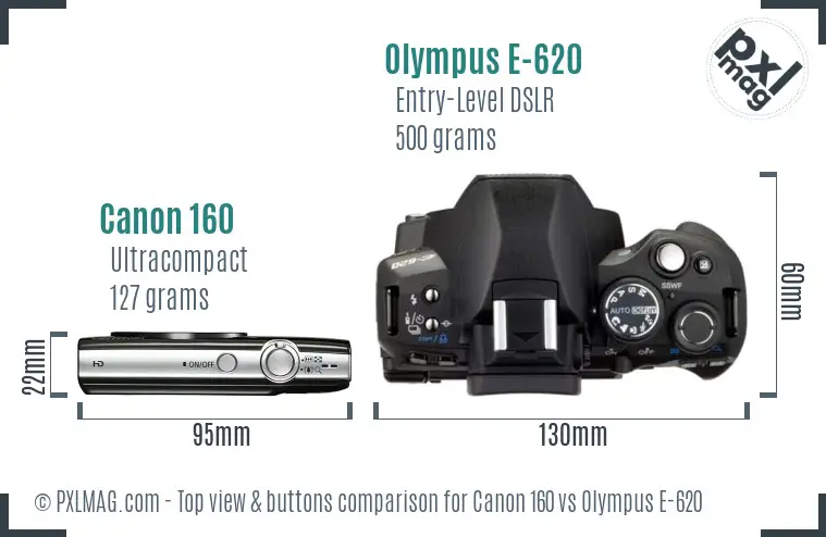Canon 160 vs Olympus E-620 top view buttons comparison