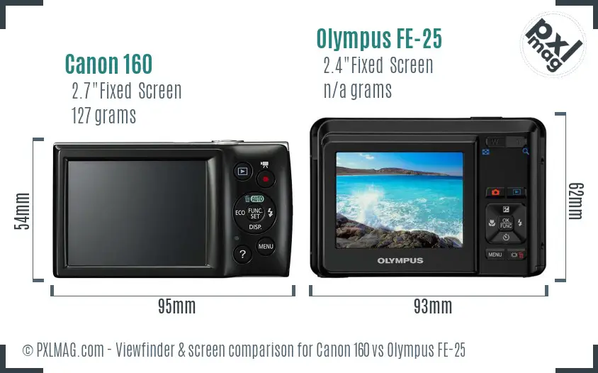 Canon 160 vs Olympus FE-25 Screen and Viewfinder comparison