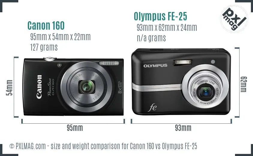 Canon 160 vs Olympus FE-25 size comparison