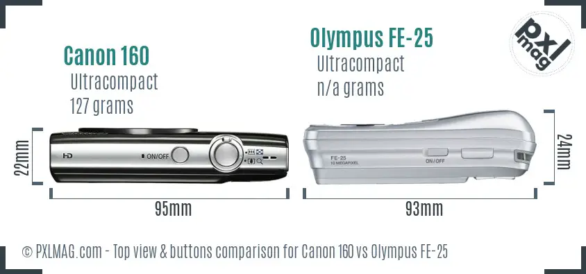 Canon 160 vs Olympus FE-25 top view buttons comparison