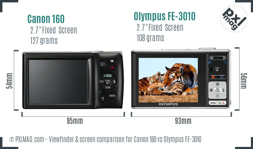 Canon 160 vs Olympus FE-3010 Screen and Viewfinder comparison