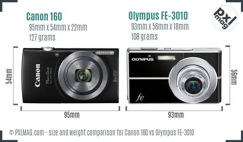 Canon 160 vs Olympus FE-3010 size comparison