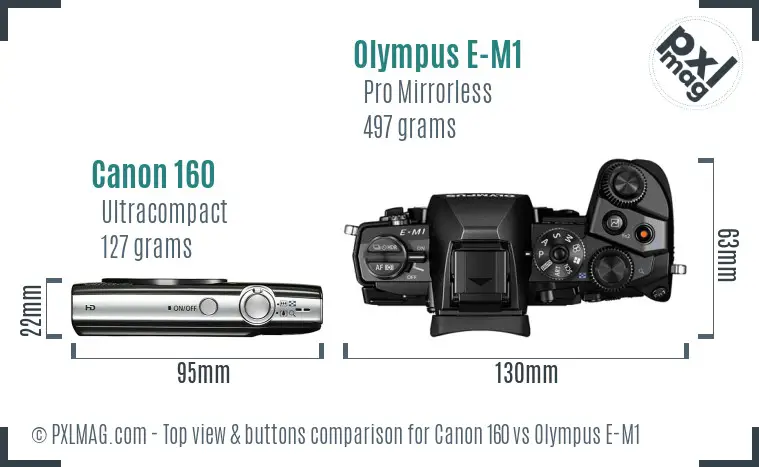 Canon 160 vs Olympus E-M1 top view buttons comparison