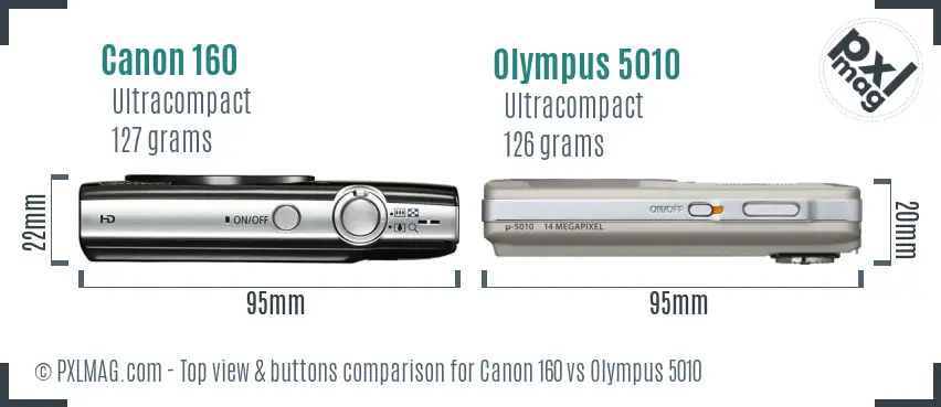 Canon 160 vs Olympus 5010 top view buttons comparison
