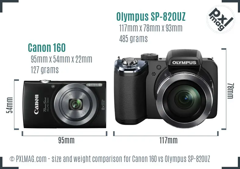 Canon 160 vs Olympus SP-820UZ size comparison