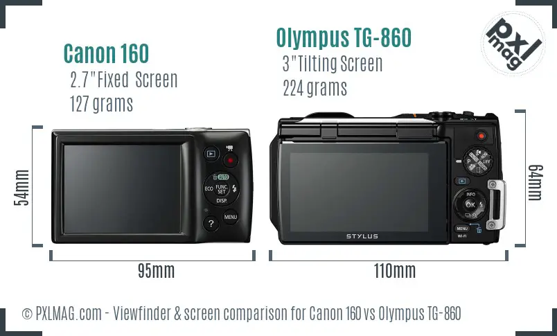 Canon 160 vs Olympus TG-860 Screen and Viewfinder comparison