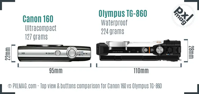 Canon 160 vs Olympus TG-860 top view buttons comparison