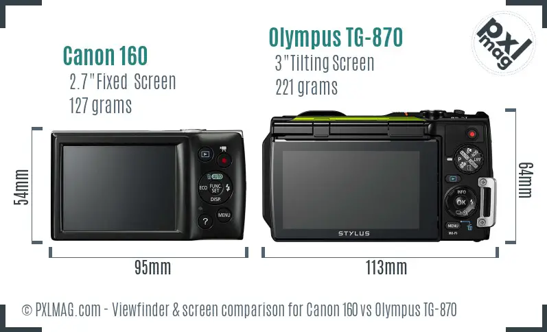 Canon 160 vs Olympus TG-870 Screen and Viewfinder comparison