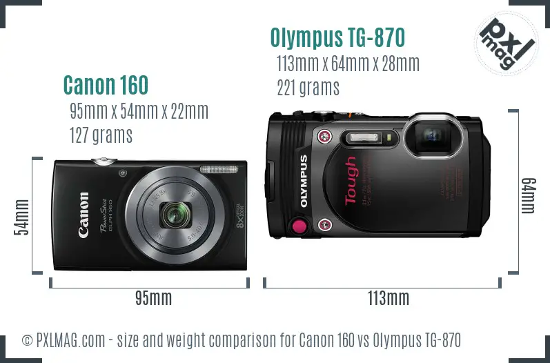 Canon 160 vs Olympus TG-870 size comparison